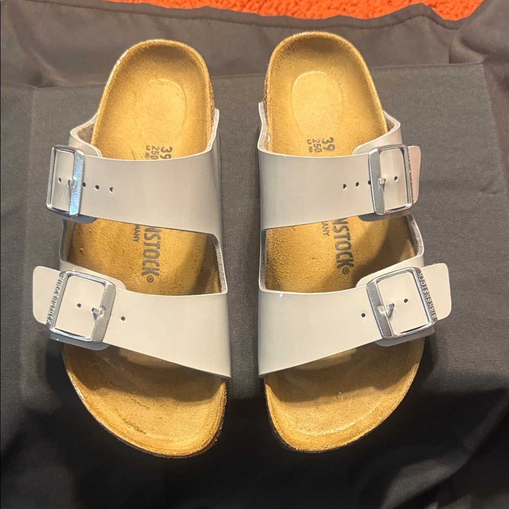 Birkenstock Kids White Sandals with Silver Buckles